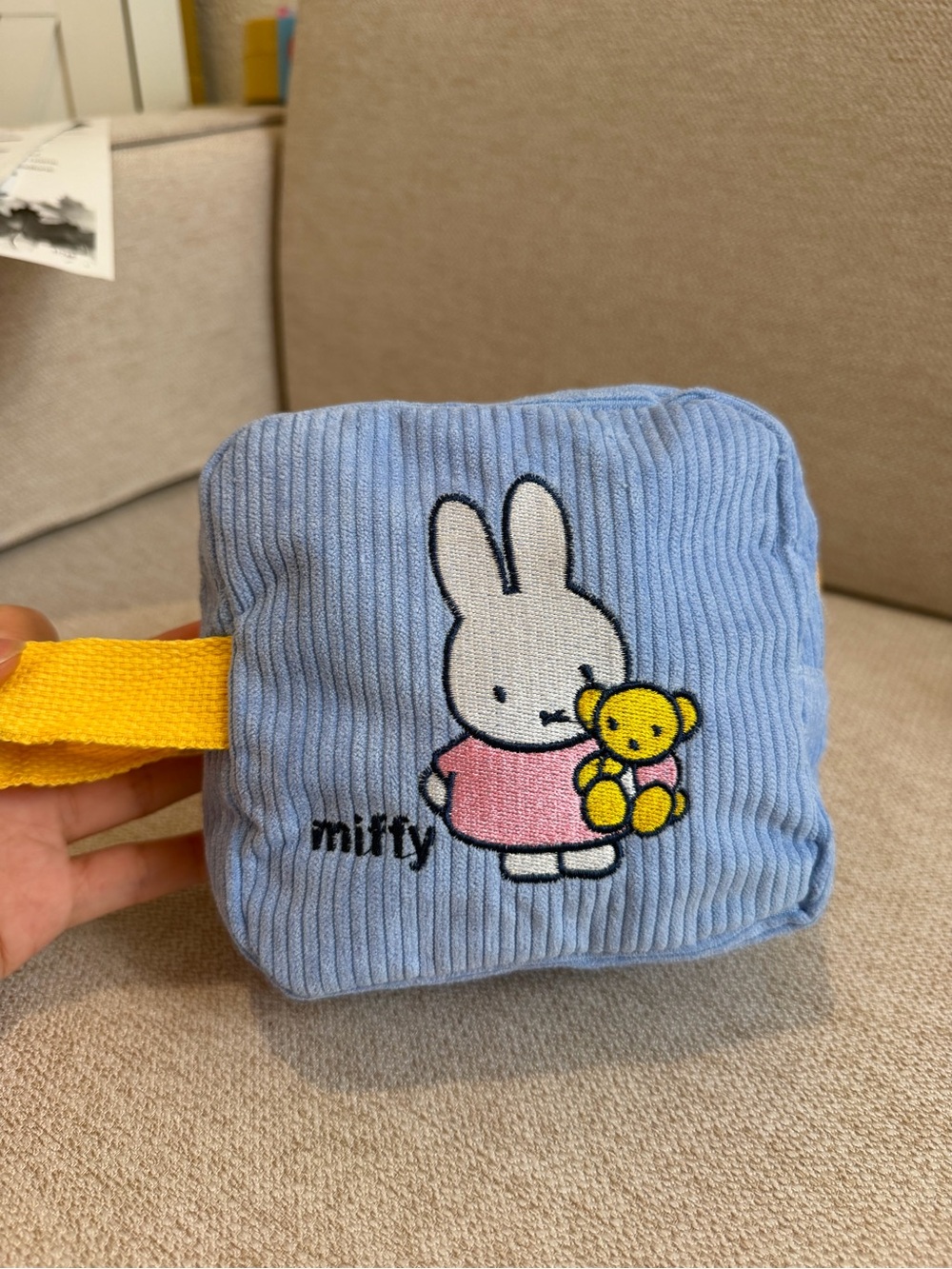 miffy Light Blue Plush Cube Kids Bag with Yellow Strap